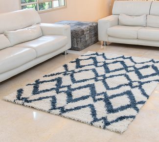 שטיח הרמוני שאגי לבן מעוינים כחול