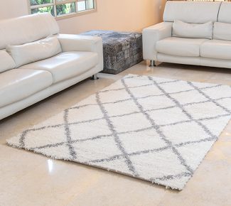 שטיח הרמוני שאגי - לבן מעוינים אפור בהיר