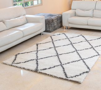 שטיח הרמוני שאגי לבן מעוינים אפור כהה