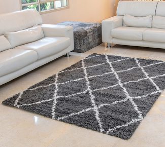 שטיח הרמוני שאגי אפור מעוינים לבן