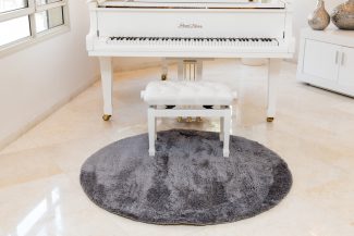 שטיח מיקרו שאגי עגול - אפור כהה V36