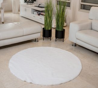שטיח פוליאסטר שאגי לבן עגול