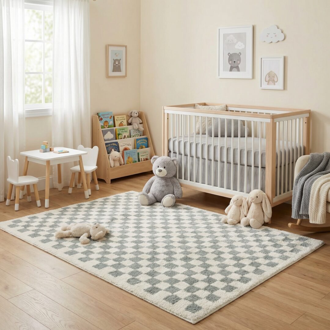 שטיח סטלה ילדים 62702-462 משבצות תכלת