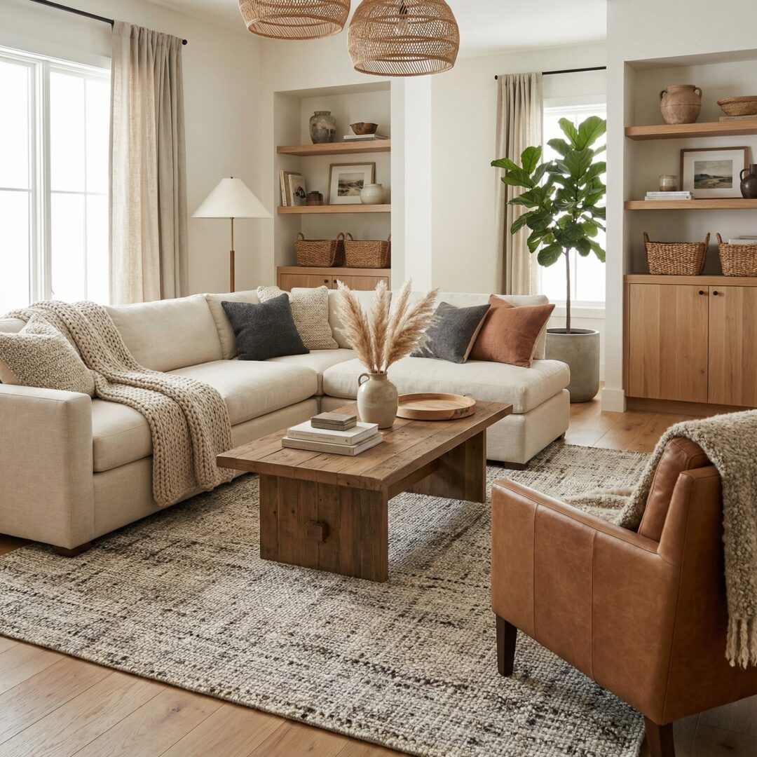 שטיח עידן צמר עבודת יד - חום בהיר