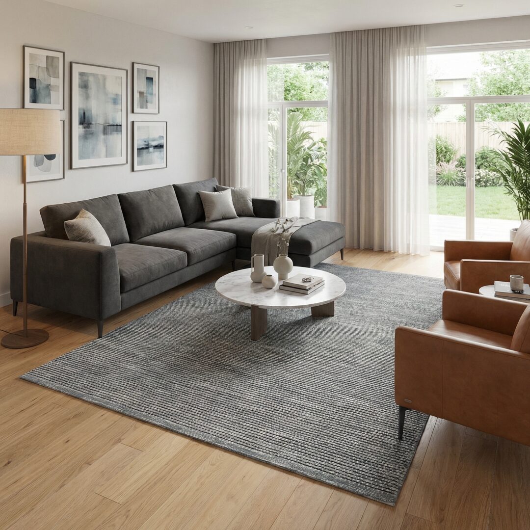 שטיח רן צמר עבודת יד - אפור