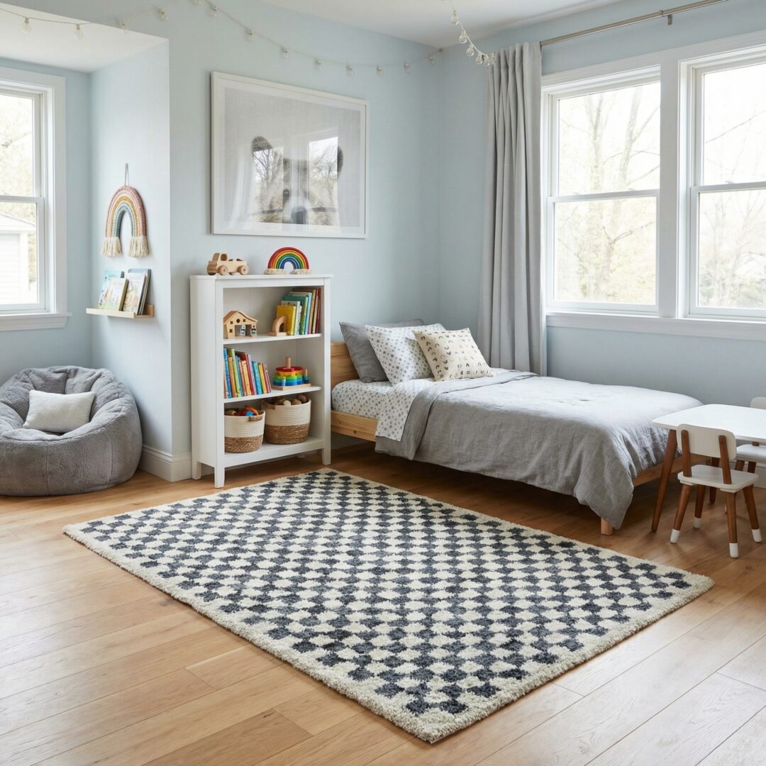 שטיח סטלה ילדים 62702-962 משבצות כחול כהה