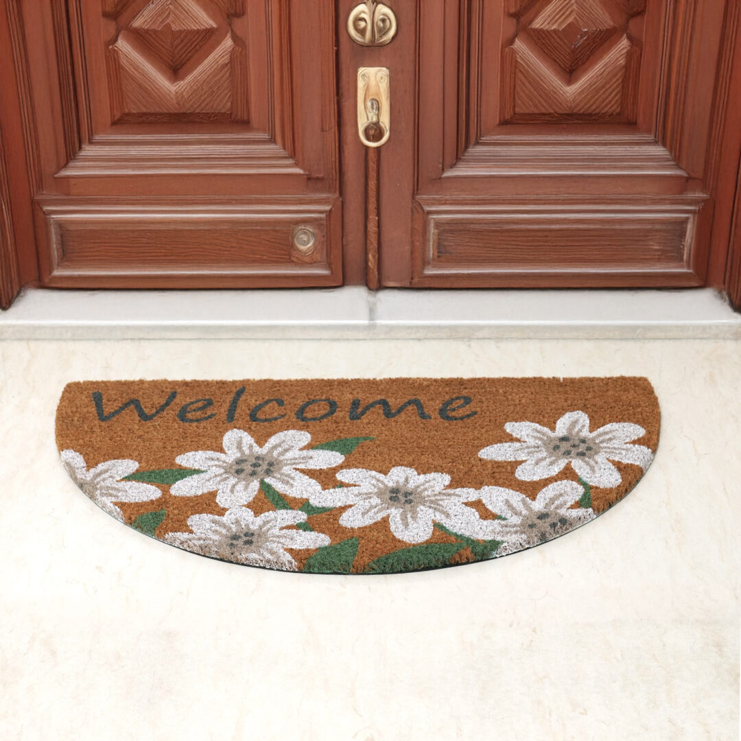 שטיח סף לכניסה אריאל - welcome פרחים לבן
